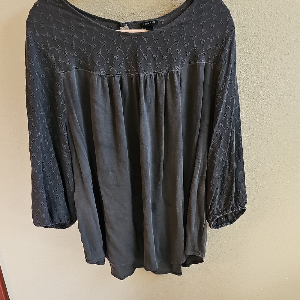 Torrid Dark Gray Blouse with Textured Yoke